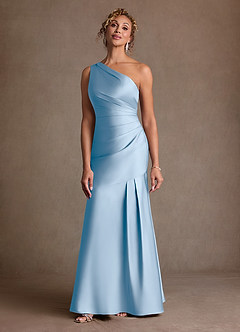 Azazie Haifa Mother of the Bride Dresses Powder Blue Mermaid One Shoulder Stretch Satin Dress image1
