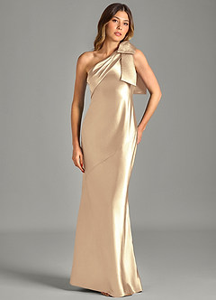 Azazie Yuanna Bridesmaid Dresses Gold Mermaid One Shoulder Metallic Satin Dress image4