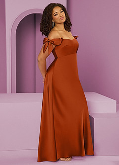 Barbie ♥ Azazie Bridesmaid Dresses Burnt Orange Sheath Off the Shoulder Stretch Satin Convertible Dress image4