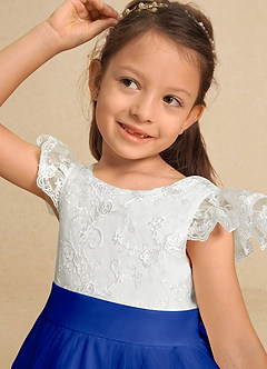 Azazie Vetty Flower Girl Dresses Ivory Royal Blue A-Line Lace Tulle Dress image8