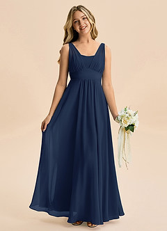 Azazie Odette Junior A-Linie Herzausschnitt Chiffon Kleid Dunkelmarine image5