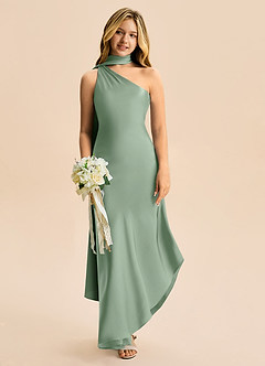 Azazie Briony Junior Etui Plissee Stretch-Satin Kleid Matcha image1