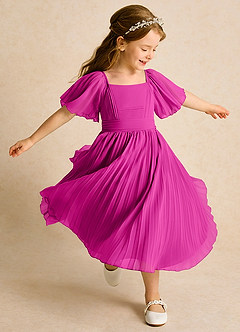 Azazie Gisele Abiti da Ragazza di Fiori Abito A-Line in Chiffon Plissettato Fucsia image2