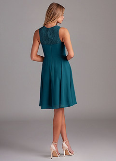 Azazie Vina Bridesmaid Dresses Ink Blue A-Line Lace Chiffon Dress image2