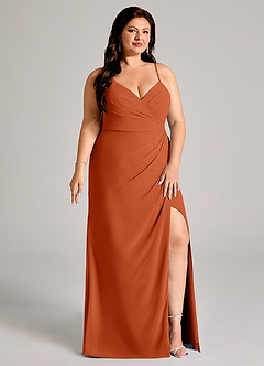 Azazie Maci Brudtärnklänningar Klä av Tubklänning i Chiffong Plisserad Bränd Apelsin image11