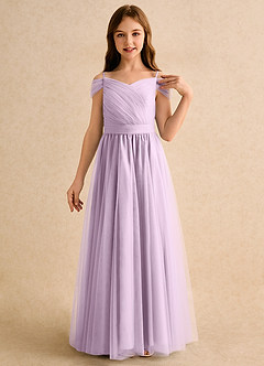 Azazie Yuna Girls Formal Abiti da Ragazza di Fiori Abito A-Line in Tulle Spalle Scoperte Lilla Glassato image6