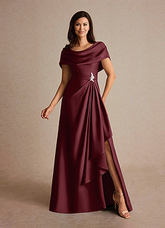 Azazie Branford Mère de la mariée Robes Robe Trapèze en Satin extensible Plissée Cabernet image1