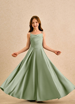 Azazie Coconut Girls Formal Robe Demoiselle D'honneur Fillette Robe Trapèze en Satin extensible Plissée Vert Sauge image5