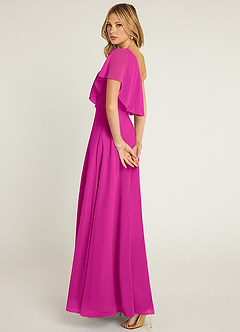 Azazie Lizzy Final Sale Fuchsia A-Line One Shoulder Chiffon Dress image6