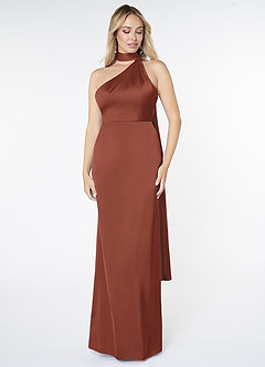 Azazie Kaylani Bridesmaid Dresses Auburn Mermaid High Neck Stretch Satin Dress image1