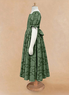 Azazie Joss Robe Demoiselle D'honneur Fillette Robe Trapèze en Blumen-Burnout avec manches Eucalyptus image6