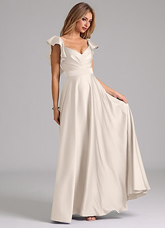 Azazie Leilani Bridesmaid Dresses White Alabaster A-Line Ruched Stretch Satin Dress image4