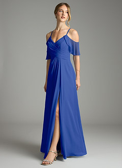 Azazie Dakota Bridesmaid Dresses Royal Blue A-Line V-Neck Pleated Chiffon Dress image4