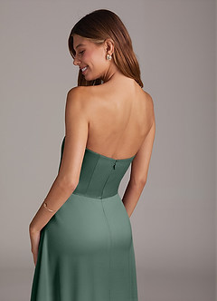 Azazie Wren Bridesmaid Dresses Eucalyptus A-Line Strapless Stretch Satin Convertible Dress image4