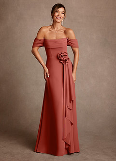 Azazie Amherst Klänningar till brudens mor Klä A-Line i Chiffong Av axeln Terrakotta image1