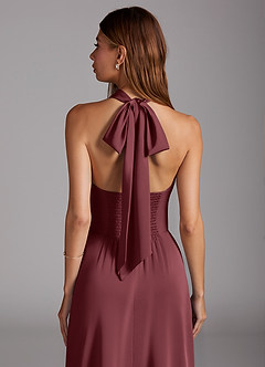 Azazie Myra Bridesmaid Dresses Merlot A-Line Side Slit Stretch Satin Dress image2
