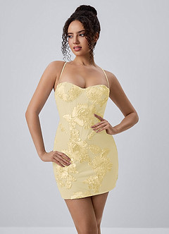 Marigoldessa Lemon Sorbet Bodycon Strappy Floral Applique Mini Dress image4
