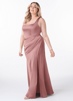 Azazie Mero Bridesmaid Dresses Dusty Rose Sheath Pleated Stretch Satin Dress image7