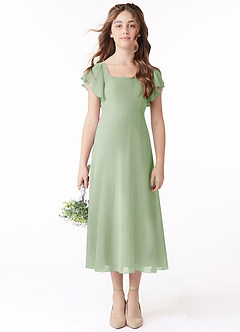 Azazie Bondi Junior Linia A Marszczony Szyfon Długość herbaty Młodsza druhna Sukienka image2