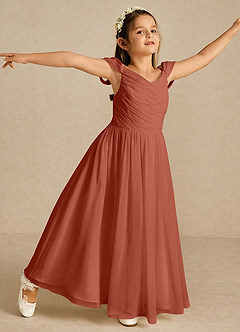 Azazie Chelle Flower Girl Dresses Clay A-Line Pleated Chiffon Dress image3