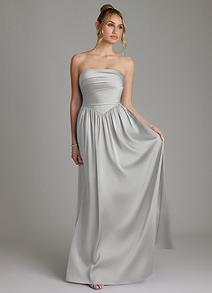 Azazie Zena Brautjungfernkleider A-Linie Schulterfrei Stretch-Satin Kleid Silber image4