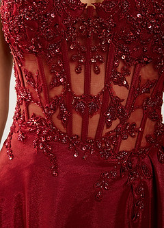Isoldemark Burgundy Beading Sequin Embroidery Satin Prom Dress image7