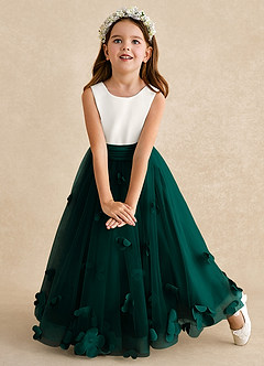 Azazie Vi Flower Girl Dresses Pine A-Line Sleeveless Tulle Dress image6