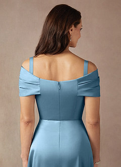 Azazie Amelia Kleider für die Brautmutter A-Linie Schulterfrei Stretch-Satin Kleid Stahlblau image7