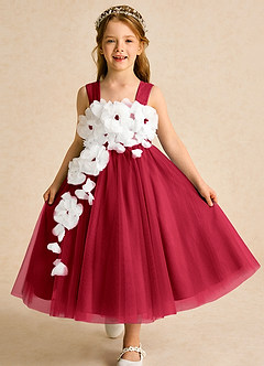 Azazie Dovey Flower Girl Dresses Scarlet Ball-Gown Bow Tulle Dress image1