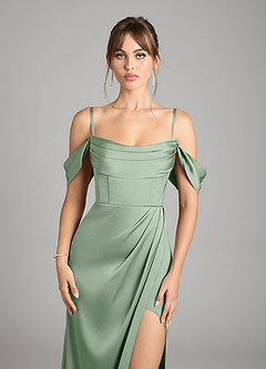 Azazie Johana Bridesmaid Dresses Matcha Mermaid Off the Shoulder Stretch Satin Convertible Dress image4
