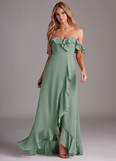 Azazie Lyra Bridesmaid Dresses Silver Sage A-Line Chiffon Convertible Dress image4