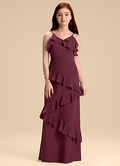 Azazie Evara Junior Vestido de Cabernet de Gasa de Corte en A image3