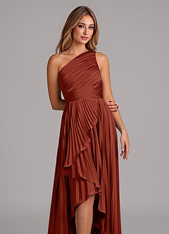 Azazie Lyrica Bridesmaid Dresses Terracotta A-Line One Shoulder Stretch Satin Dress image7
