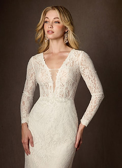 Azazie Indie Wedding Dresses Cream Sheath V-Neck Tulle Dress image4