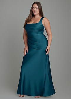 Azazie Agustina Bridesmaid Dresses Ink Blue Mermaid Corset Stretch Satin Dress image11