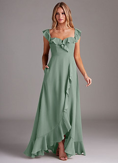 Azazie Lyra Bridesmaid Dresses Silver Sage A-Line Chiffon Convertible Dress image3