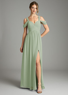 Azazie Lianne Bridesmaid Dresses Dusty Sage A-Line Off the Shoulder Chiffon Dress image2