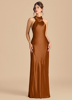 Azazie Velli Brudtärnklänningar Klä av Tubklänning i Metallisk satin Hög hals Koppar image2