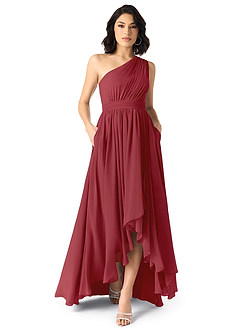 Azazie Mathilda Bridesmaid Dresses Pomegranate A-Line One Shoulder Chiffon Dress image1