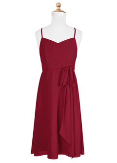 Azazie Doll Junior Burgundy A-Line Bow Chiffon Dress image5