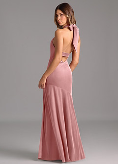 Azazie Drita Robes de demoiselle d'honneur Robe Trapèze en velours Plissée Rose Poussiéreuse image2