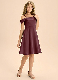 Azazie Anselie Junior Abito A-Line in Raso Elasticizzato Plissettato Sangria image6