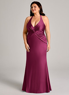 Azazie Valerie Bridesmaid Dresses Red Plum Mermaid Pleated Stretch Satin Dress image11