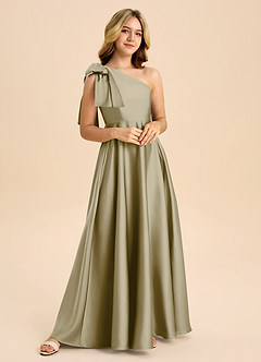 Azazie Penguin Junior Abito A-Line in Raso Elasticizzato Fiocco Verde Muschio image4