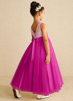Azazie Tay Flower Girl Dresses Fuchsia A-Line Sequins Tulle Dress image5