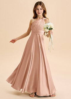 Azazie Charlize Junior Robe Trapèze en Satin extensible Plissée Or Rose image4