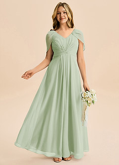 Azazie Emma Junior Robe Trapèze en Mousseline de soie Plissée Vert Sauge image5