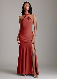 Azazie Lorena Bridesmaid Dresses Terracotta Mermaid Pleated Chiffon Dress image1