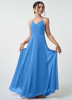 Azazie Avelina Junior Blue Jay A-Line Pleated Chiffon Dress image2