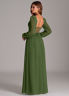 Azazie Maree Robes de demoiselle d'honneur Robe Trapèze en Mousseline de soie Corset Olive image2